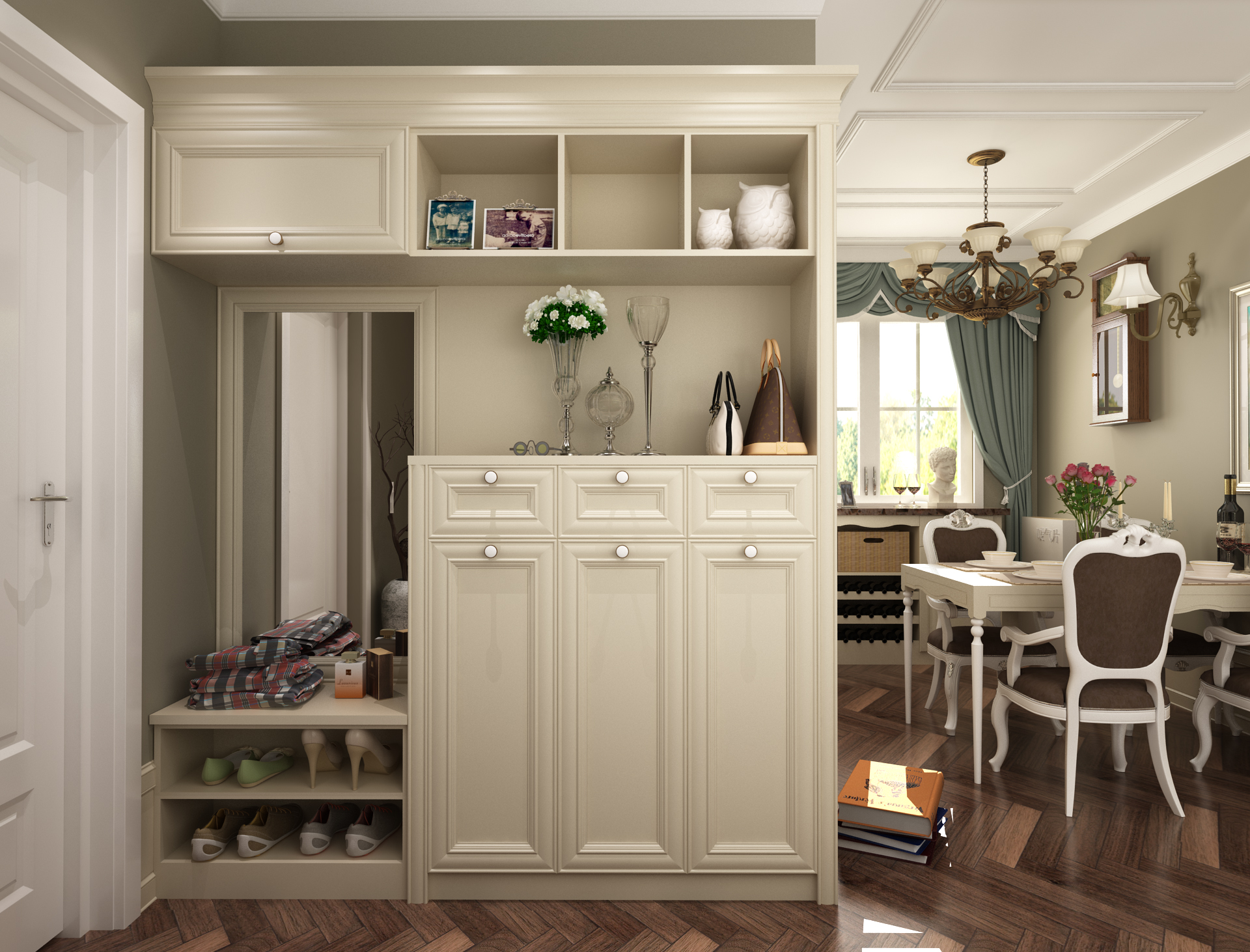 全鋁鞋柜-01（風格：簡歐；顏色：象牙白）